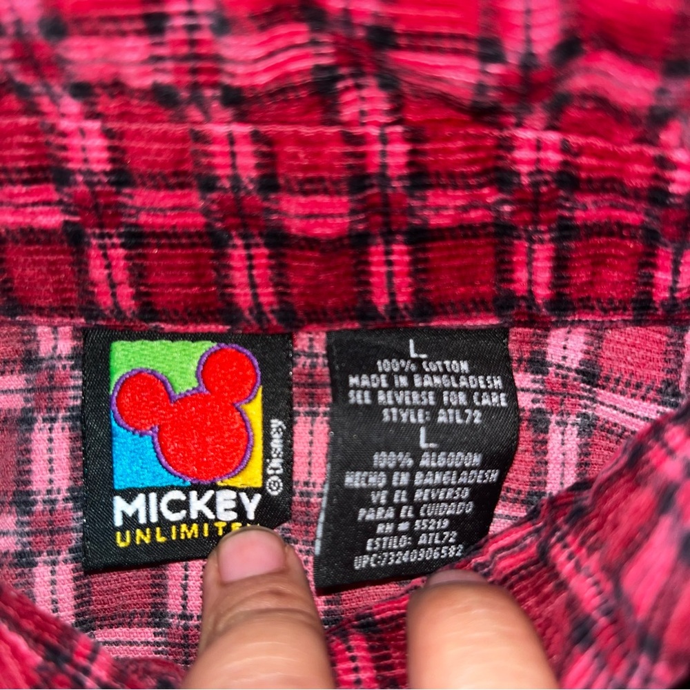 Vintage 90s Disney Mickey Corduroy Red  Checkered Long sleeve‎ Size Large - Picture 4 of 4
